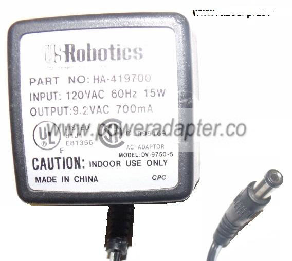 US ROBOTICS DV-9750-5 AC ADAPTER 9.2VDC 700mA Used 2.5 x 5.4 x 9