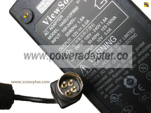Viewsonic HASU12FB60 AC ADAPTER 12VDC 5A 4Pin Mini din POWER SUP - Click Image to Close