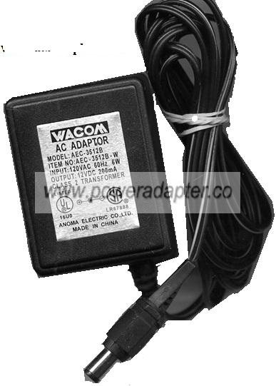 WACOM AEC-3512B CLASS 2 TRANSFORMER AC ADATPER 12VDC 200mA Strai - Click Image to Close