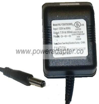 WJ-Y350750300D AC ADAPTER 7.5VDC 300mA SWITCHING POWER SUPPLY - Click Image to Close