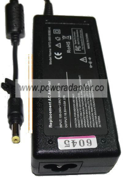 WTD-065180B0-K REPLACEMENT AC ADAPTER 18.5V DC 3.5A LAPTOP POWER - Click Image to Close