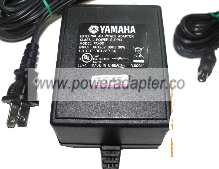 YAMAHA PA-5D AC ADAPTER 12Vdc 1.5A CLASS 2 TRANSFORMER Power Sup - Click Image to Close