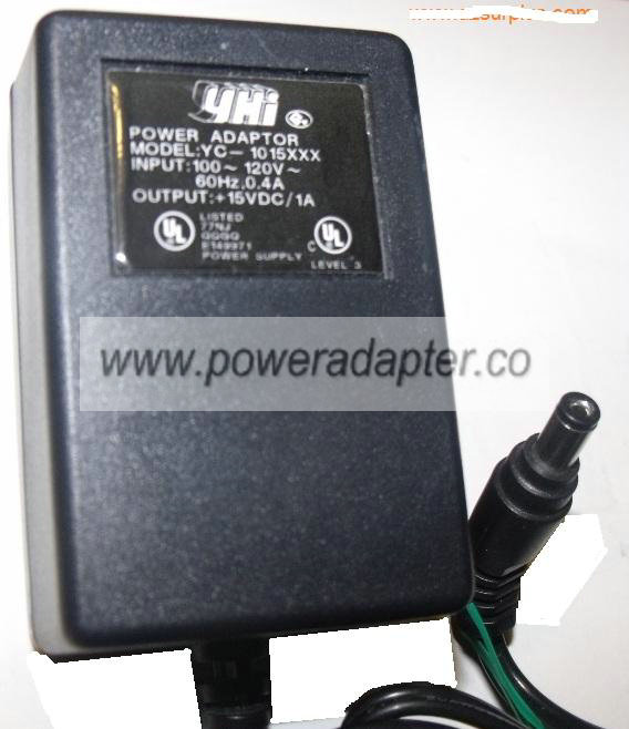YHI YC-1015XXX AC ADAPTER 15VDC 1A - ---C--- Used 2.2 x 5.5 x - Click Image to Close