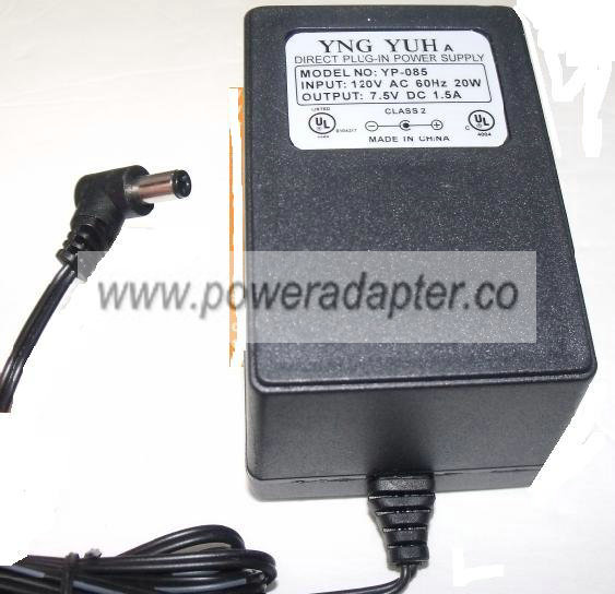 YNG YUH YP-085 AC ADAPTER 7.5VDC 1.5A New 2.2 x 5.4 x 10.2 mm 9