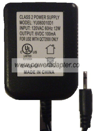 YU060010D1 AC ADAPTER 6VDC 100mA NEW 2.5mm Jack Connector