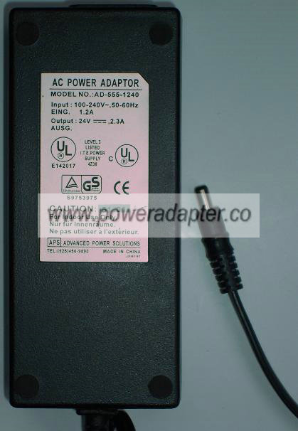 APS AD-555-1240 AC ADAPTER 24VDC 2.3A Used -( )- 2.5x5.5mm POWER - Click Image to Close