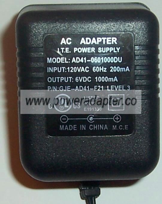 AD41-0601000DU AC ADAPTER 6VDC 1A 1000mA I.T.E. POWER SUPPLY - Click Image to Close