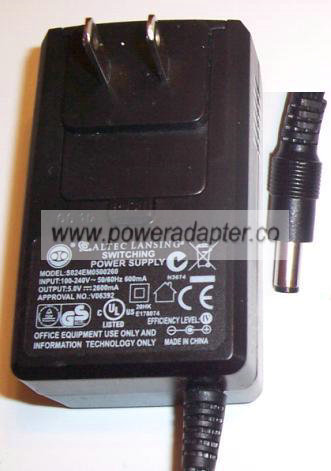 ALTEC LANSING S024EM0500260 AC Adapter 5Vdc 2600mA -( ) 2X5.5mm