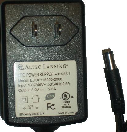 ALTEC LANSING EUDF 15050-2600 AC ADAPTER 5Vdc 2.6A -( ) Used 2x5 - Click Image to Close