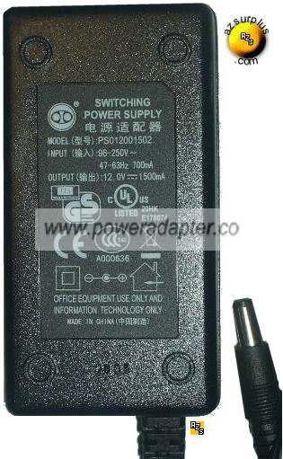 ALTEC LANSING PS012001502 AC ADAPTER 12Vdc 1500mA 2x5.5mm -( ) U