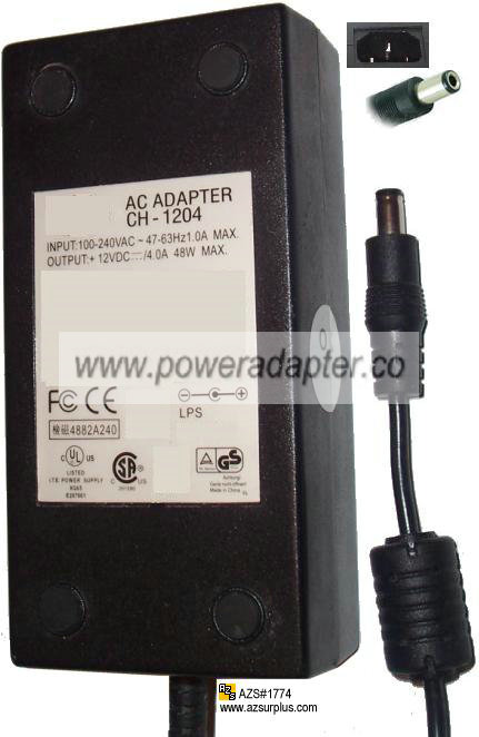 APEX CH-1204 AC Adapter 12Vdc 4A Power Supply for VIEWSONIC LCD - Click Image to Close