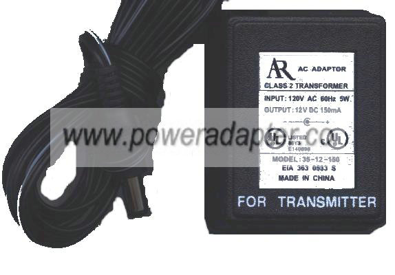 AR 35-12-100 AC Adapter 12Vdc 100mA 4W Power Supply TRANSMITER - Click Image to Close