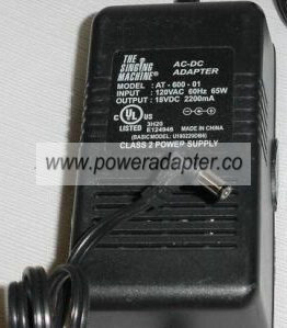 THE SINGING MACHINE AT-600-01 AC DC ADAPTER 18V DC 2.2A 120VAC - Click Image to Close