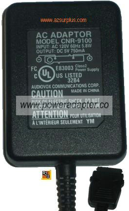 AUDIOVOX CNR-9100 AC DC ADAPTER 5V 750MA POWER SUPPLY - Click Image to Close