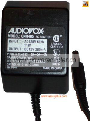 AUDIOVOX CNR405 AC DC ADAPTER 12V 300mA - Click Image to Close