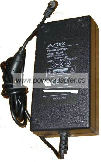 AVTEX AK090 AC ADAPTER 12V 2.75A -( )- Used 1.2x3.5mm 10" LCD TV - Click Image to Close