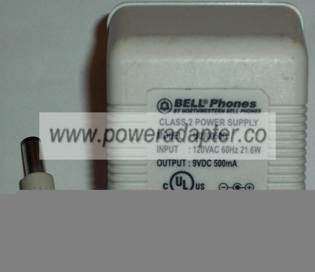 BELL PHONES U090050D AC DC ADAPTER 9V 500mA CLASS 2 POWER SUPPLY