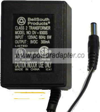BellSouth Products DV-9300S AC ADAPTER 9VDC 300mA CLASS 2 TRANSF - Click Image to Close