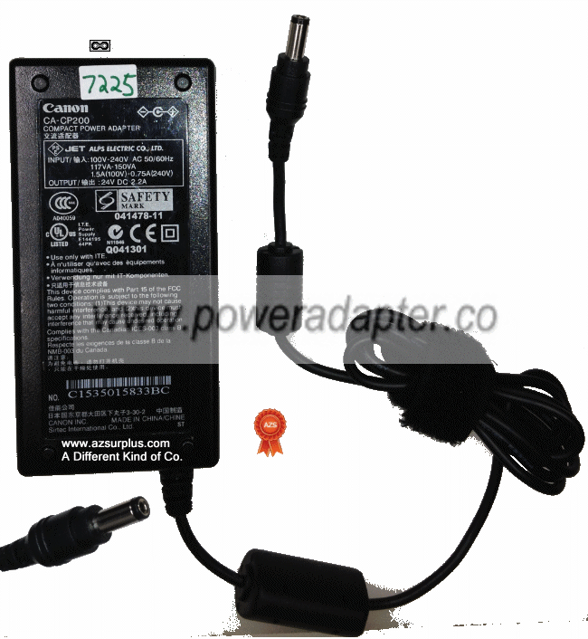 CANON CA-CP200 AC ADAPTER 24VDC 2.2A Used 3 x 5.4 x 12 mm Straig - Click Image to Close