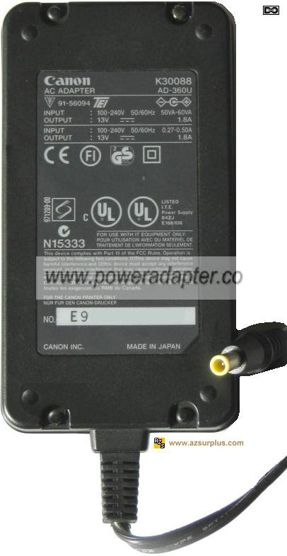 Canon K30088 AD-360U AC Adapter 13VDC 1.8A POWER SUPPLY BJ85 BJ8 - Click Image to Close