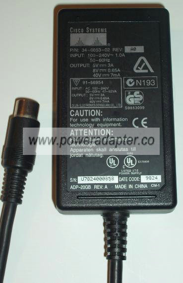 CISCO ADP-20GB AC ADAPTER 5VDC 3A 34-0853-02 8Pin Din POWER SUPP