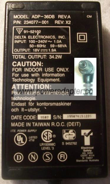 DELTA ELECTRONICS ADP-36DB REV.A AC Power Adapter AST Laptop - Click Image to Close