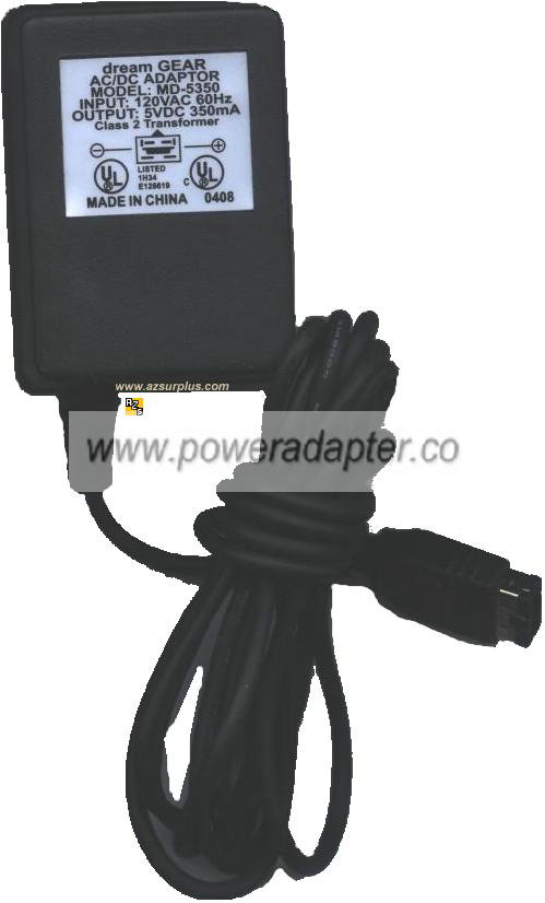DREAM GEAR MD-5350 AC ADAPTER 5VDC 350mA FOR GAME BOY ADVANCE - Click Image to Close