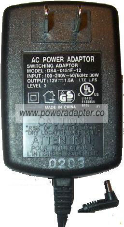 ITE DSA-0151F-12 AC ADAPTER 12VDC 1.5A SWITCHING POWER SUPPLY - Click Image to Close