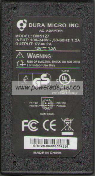 Dura Micro DM5127 AC DC ADAPTER 5V 2A 12V 1.2A POWER SUPPLY HDD - Click Image to Close
