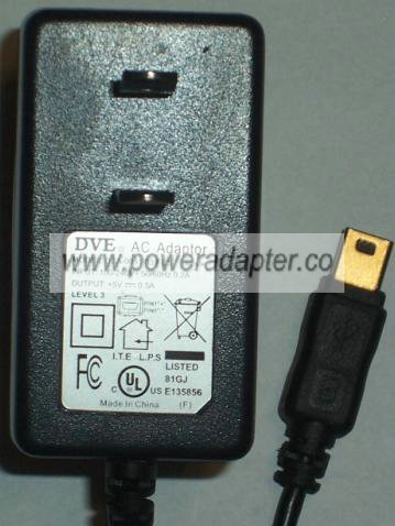 DVE DSA-0051-03 FUS AC DC ADAPTER 5V 0.5A USB CHARGER - Click Image to Close