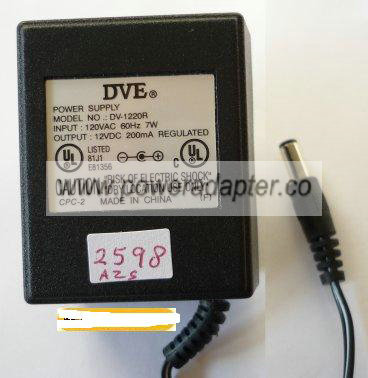 DVE DV-1220R AC ADAPTER 12VDC 200mA -( )- Regulated Linear POWER