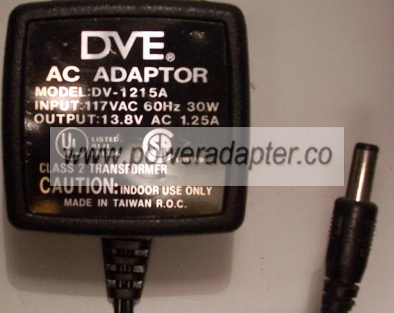DVE DV-1215A AC ADAPTER 13.8VAC 1.25A POWER SUPPLY
