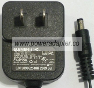ELEMENTECH AU1051806U AC Adapter 18VDC 0.3A POWER SUPPLY - Click Image to Close