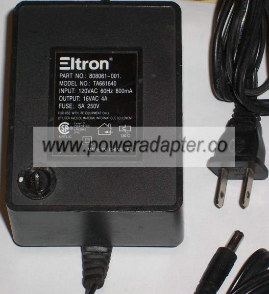 ELTRON TA661640 AC ADAPTER 16V 4A POWER SUPPLY - Click Image to Close
