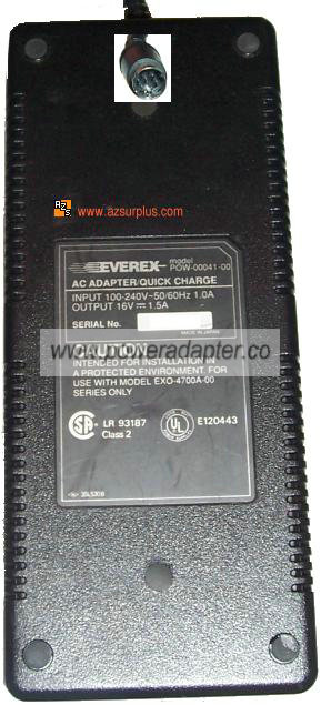 SA EVEREX POW-00041-00 AC ADAPTER 16VDC 1.5A QUICK CHARGE 9Pin C - Click Image to Close