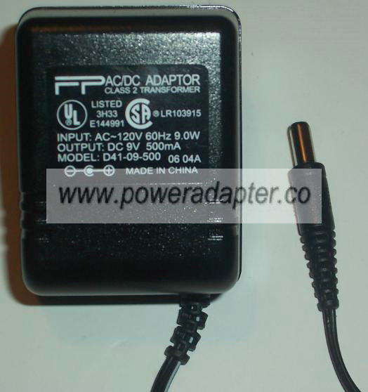 FP D41-09-500 AC ADAPTER 9VDC 500mA POWER SUPPLY - Click Image to Close