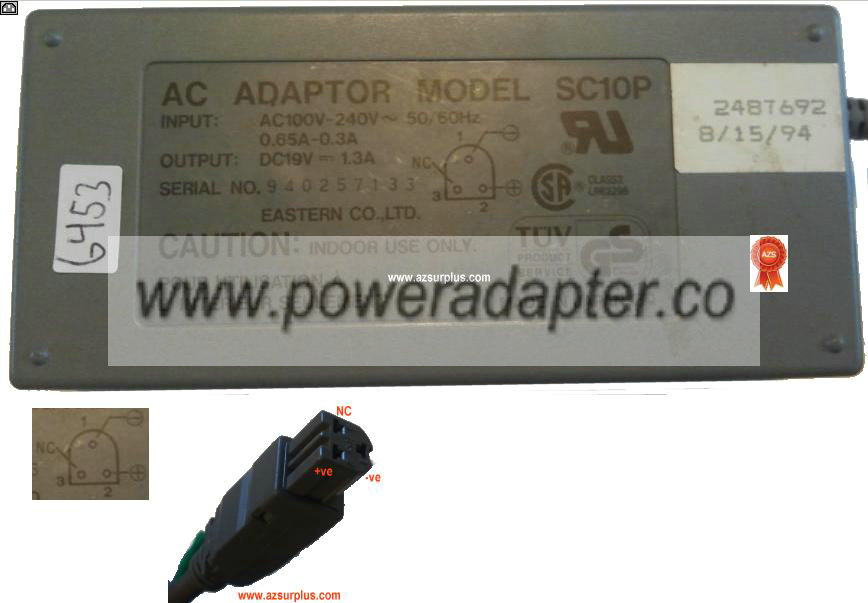 GATEWAY2000 SC10P AC ADAPTER NEW 19VDC 1.3A 3 HOLE PIN - Click Image to Close