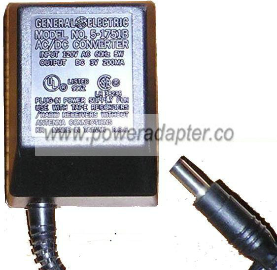 GENERAL ELECTRIC 5-1751B AC ADAPTER 3V 200mA NEW - Click Image to Close