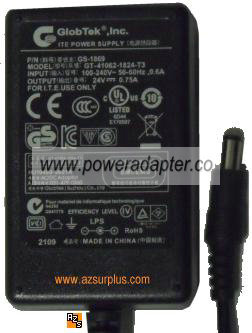 GLOBTEK GT-41062-1824-T3 AC ADAPTER 24VDC 0.75A POWER SUPPLY - Click Image to Close