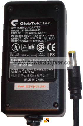 GLOBTEK SYS1089-1005-T3 AC DC Adapter 5V 2A POWER SUPPLY - Click Image to Close