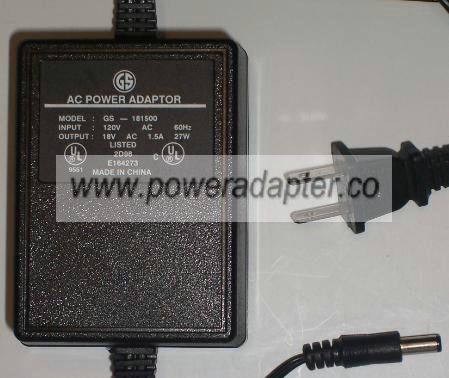 GS GS-181500 AC ADAPTER 18Vac 1.5A 2.5x5.5mm ~(~)~ Used Desk top - Click Image to Close
