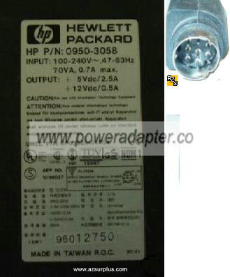 HP 0950-3058 AC ADAPTER 5V 12VDC 2.5A PRINTER POWER SUPPLY - Click Image to Close