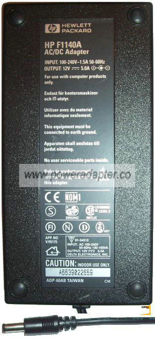 HP F1140A AC DC ADAPTER 12V 5A POWER SUPPLY Omni book - Click Image to Close
