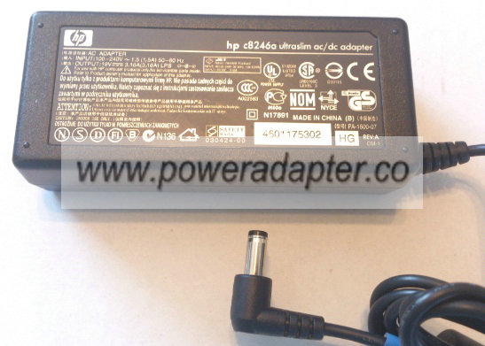 HP PA-1600-07 AC ADAPTER 19VDC 3.16A NEW 2.5 x 5.5 x 12mm