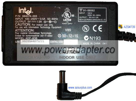 INTEL ADP-8DB AC ADAPTER 5VDC 1.5A POWER SUPPLY - Click Image to Close