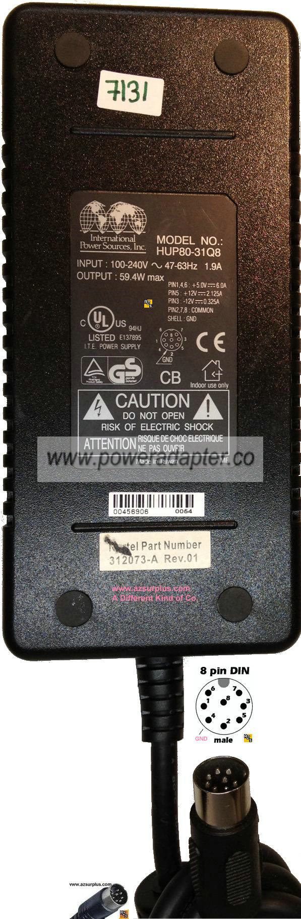 INTERNATIONAL POWER SOURCE HUP80-31Q8 AC ADAPTER 5VDC 6A 12V 2.1