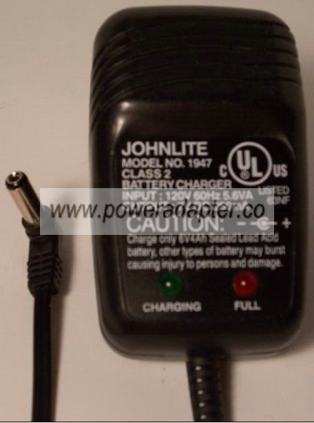 JOHNLITE 1947 AC ADAPTER 7V DC 250mA FOR Flash light BATTERY CHA - Click Image to Close