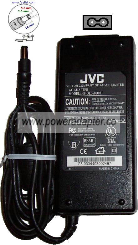 JVC HP-OL060D31 AC ADAPTER 12VDC 5A -( )- 2.5x5.5mm 100-240Vac L - Click Image to Close