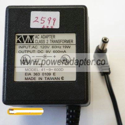 KVM 41-9-600D AC ADAPTER 9VDC 600mA Regulated Linear POWER SUPPL