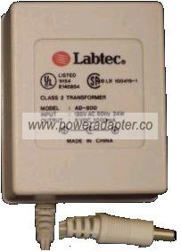LABTEC AD-800 AC DC ADAPTER 9V 1000mA POWER SUPPLY - Click Image to Close
